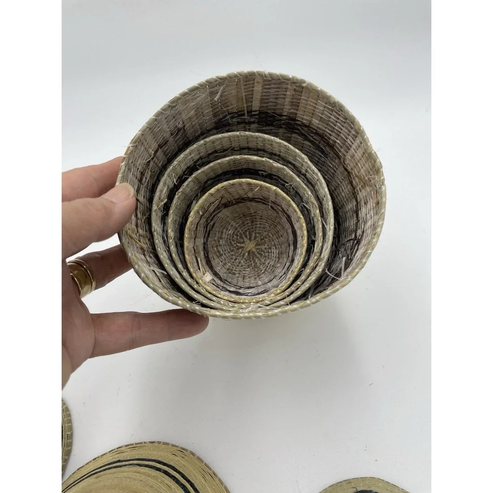 Set of 4 Tutsi Rwanda African Art Nesting Baskets Beige and‎ Black  6